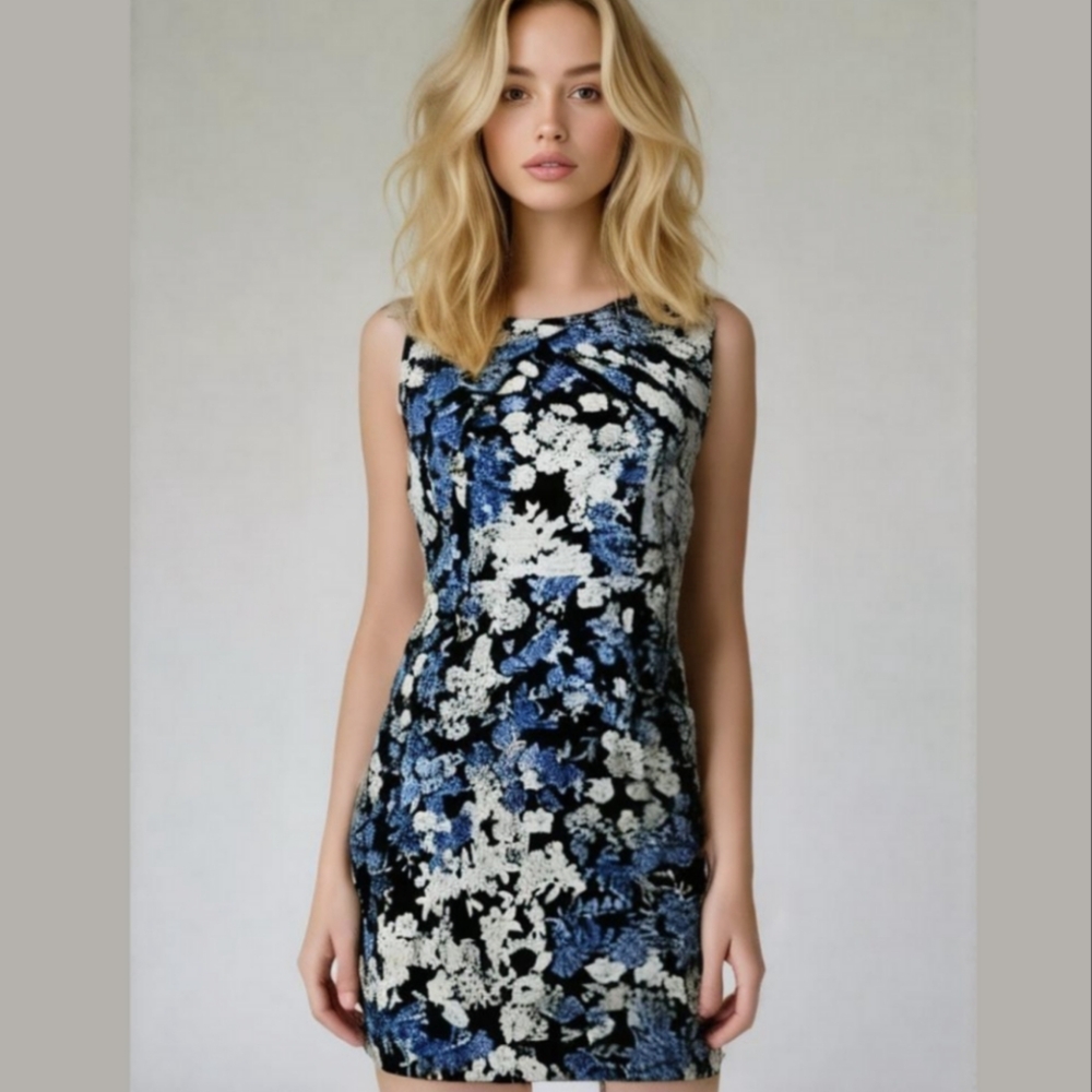 H&M Floral Classy Black Blue Elegant Sleeveless Embroidered Cocktail Mini Dress